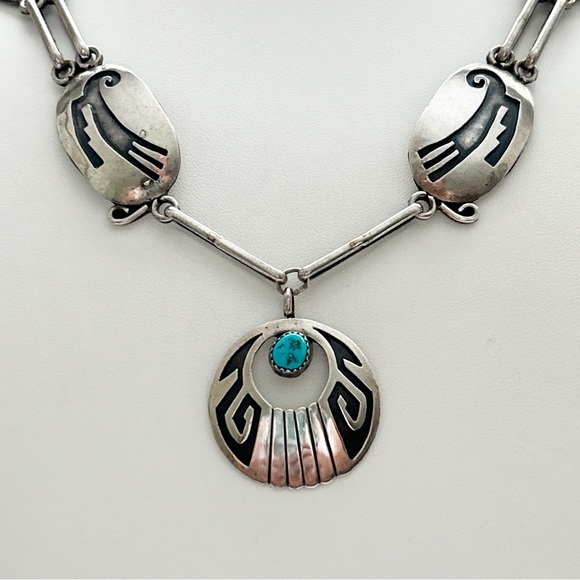 Amazing Vintage Danny Clark Navajo Turquoise Sterling Silver Overlay Necklace - Picture 8 of 14